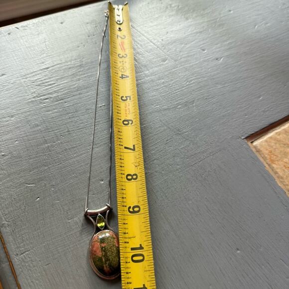 Sajen 925 Sterling Silver Unakite & Peridot Stone Pendant Necklace - Picture 7 of 11